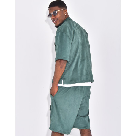 Ensemble short et chemise à poches en suédine