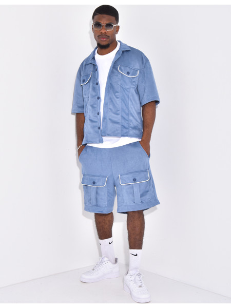 Ensemble short et chemise à poches en suédine