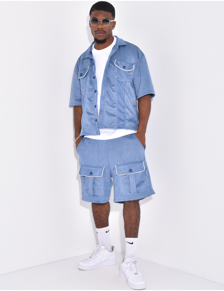 Ensemble short et chemise à poches en suédine