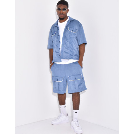 Ensemble short et chemise à poches en suédine