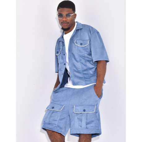 Ensemble short et chemise à poches en suédine