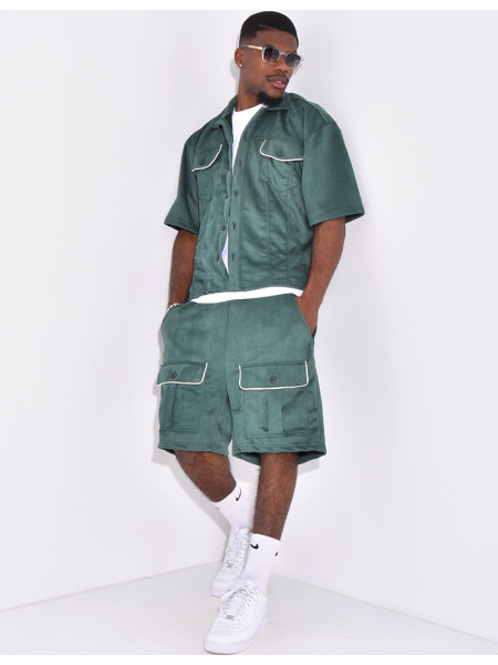 Ensemble short et chemise à poches en suédine