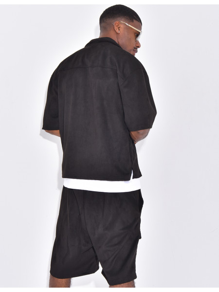 Ensemble short et chemise à poches en suédine