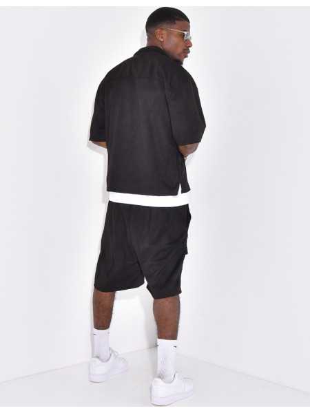 Ensemble short et chemise à poches en suédine