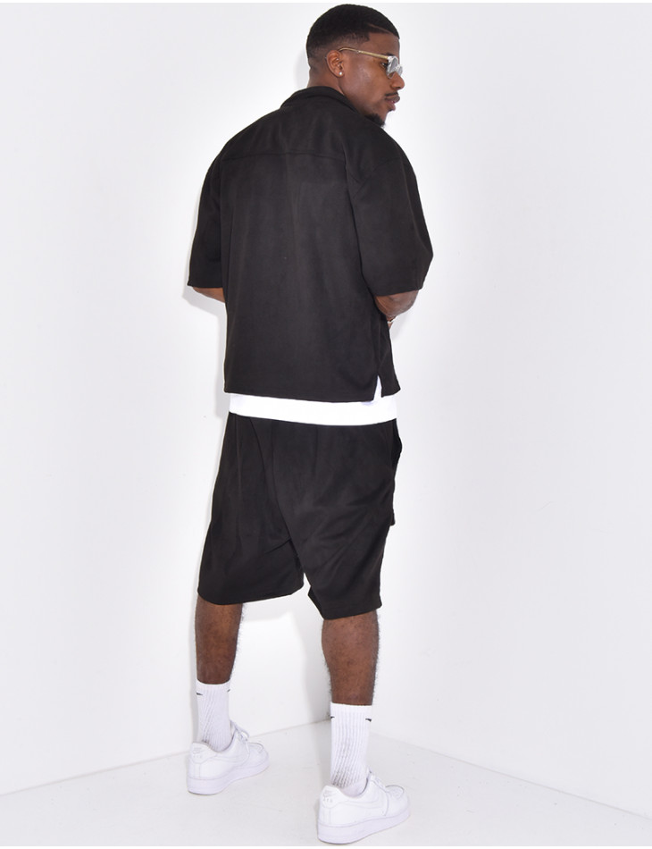 Ensemble short et chemise à poches en suédine