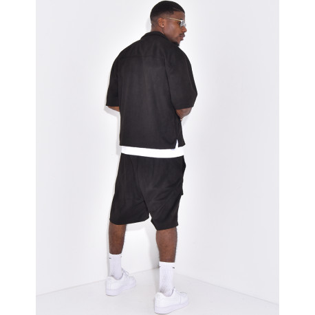 Ensemble short et chemise à poches en suédine