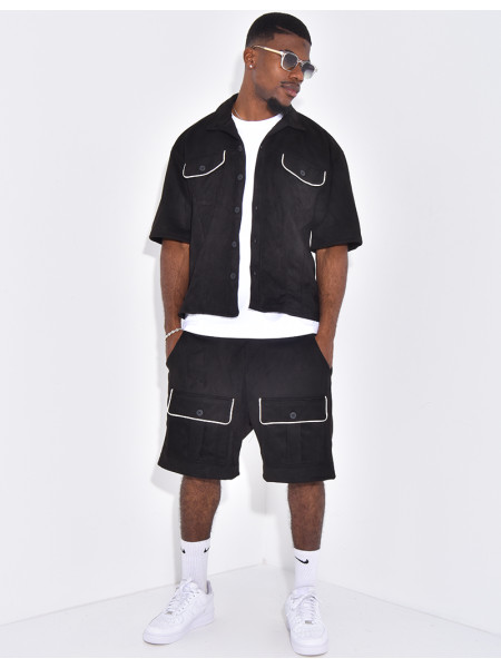 Ensemble short et chemise à poches en suédine