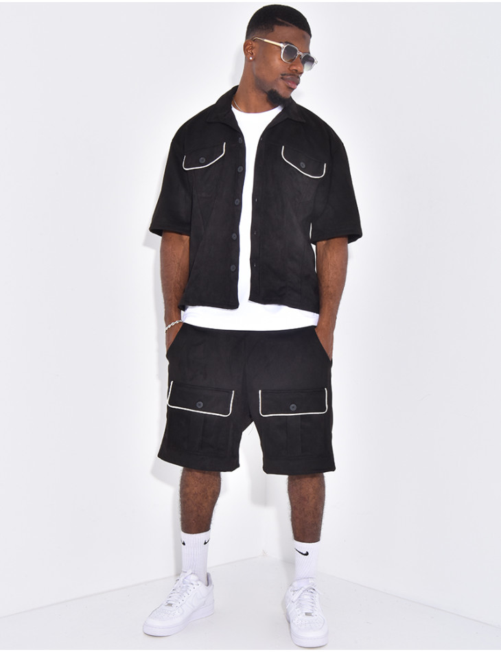 Ensemble short et chemise à poches en suédine