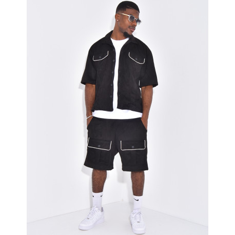Ensemble short et chemise à poches en suédine