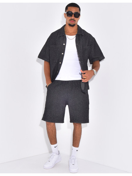Ensemble en jeans short et chemise à relief