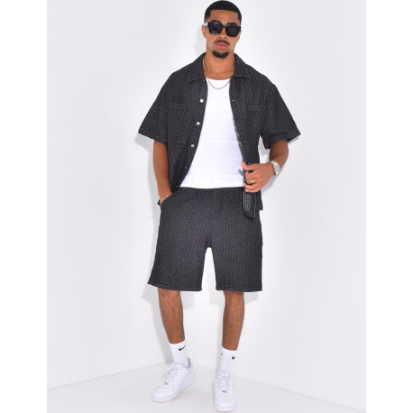 Ensemble en jeans short et chemise à relief