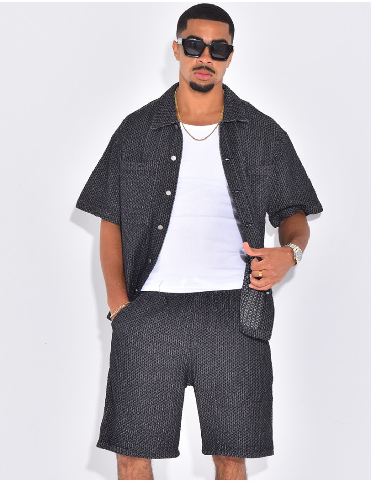 Ensemble en jeans short et chemise à relief