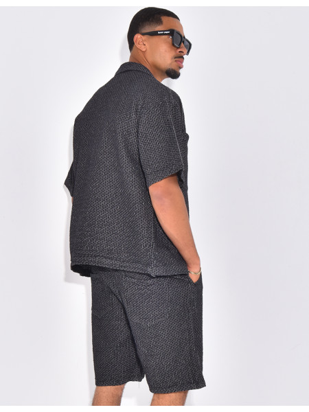 Ensemble en jeans short et chemise à relief