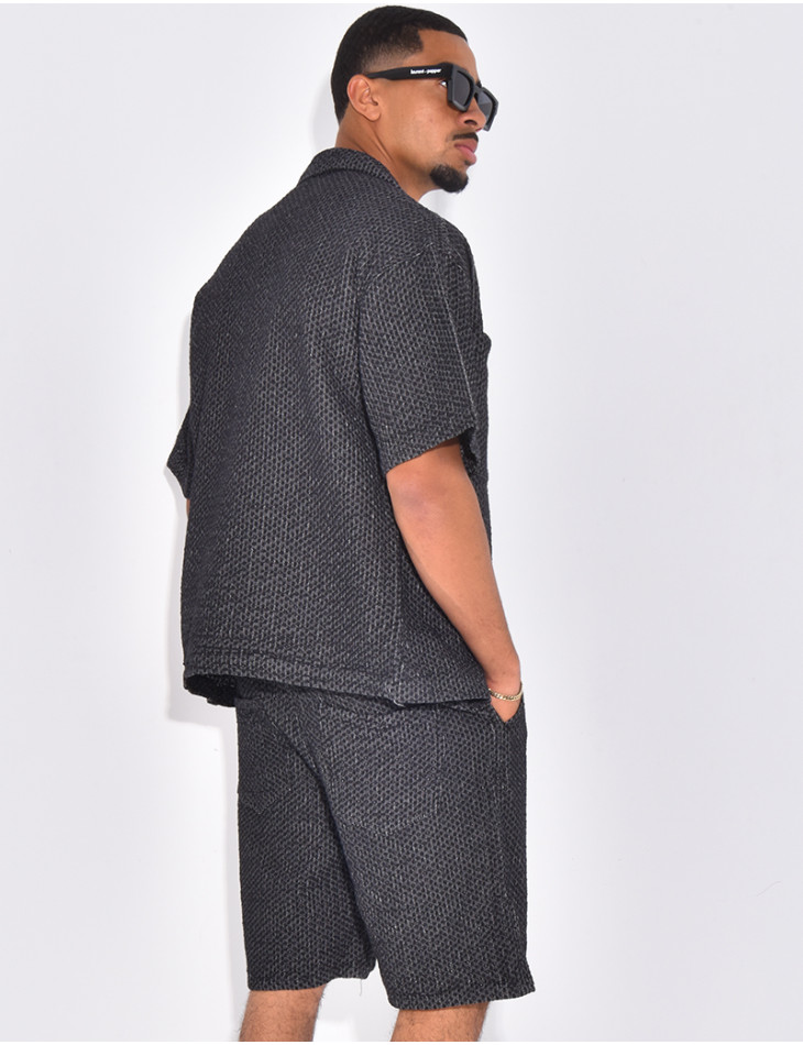 Ensemble en jeans short et chemise à relief