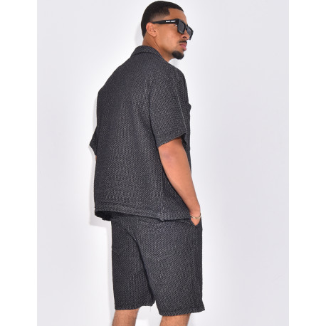 Ensemble en jeans short et chemise à relief