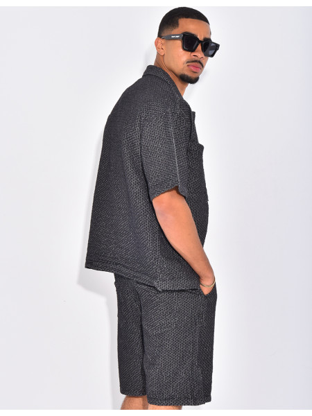 Ensemble en jeans short et chemise à relief