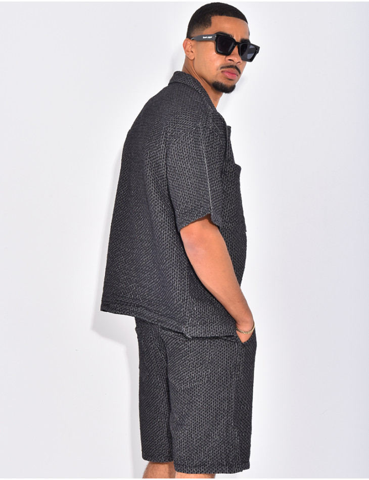 Ensemble en jeans short et chemise à relief