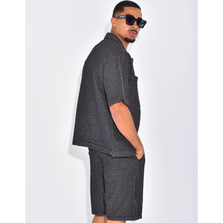 Ensemble en jeans short et chemise à relief