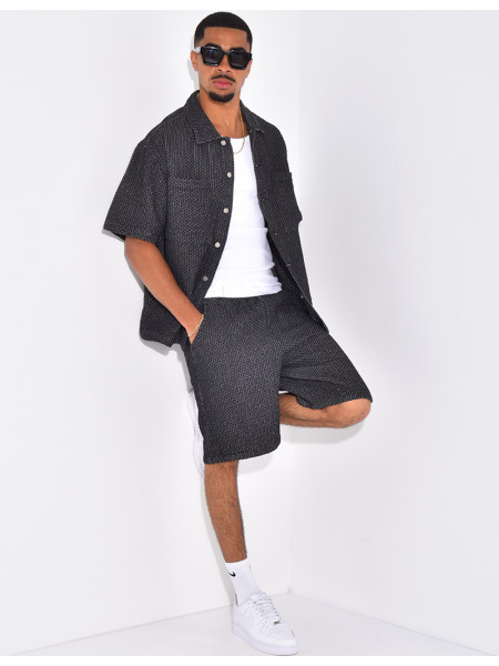 Ensemble en jeans short et chemise à relief