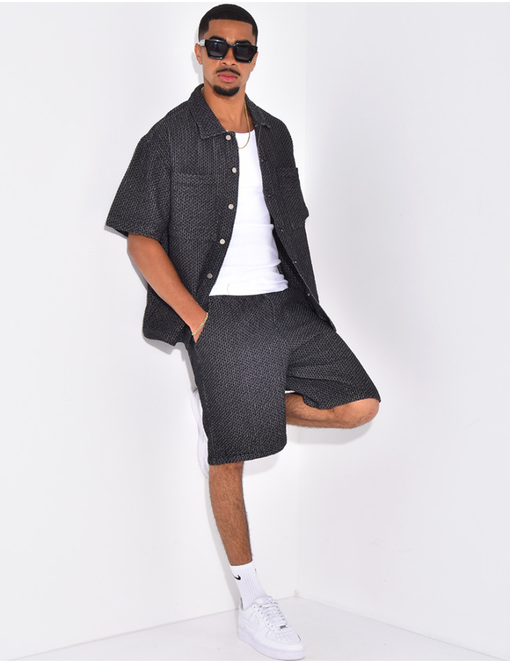 Ensemble en jeans short et chemise à relief