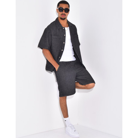 Ensemble en jeans short et chemise à relief