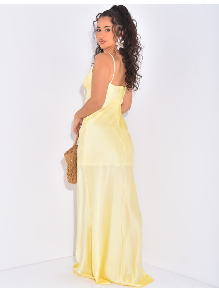 Long, flowing satin tie dress