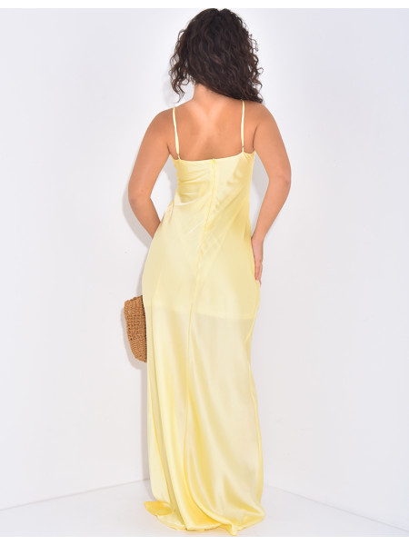 Long, flowing satin tie dress