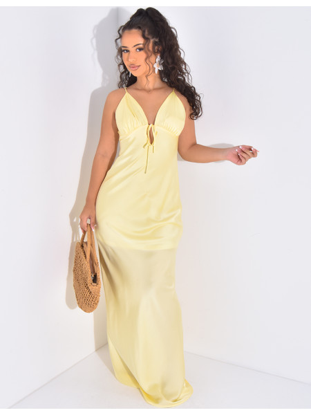 Long, flowing satin tie dress