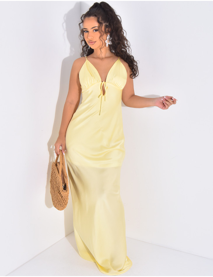 Long, flowing satin tie dress