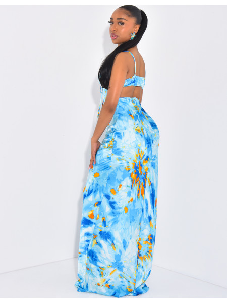 Robe longue en satin imprimé à nouer