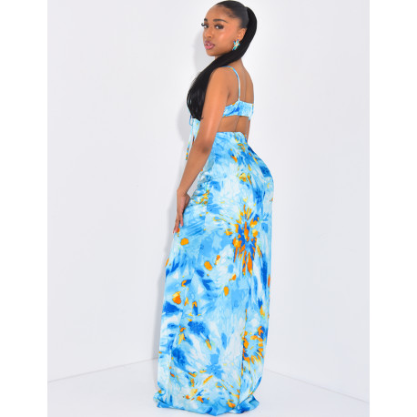 Robe longue en satin imprimé à nouer