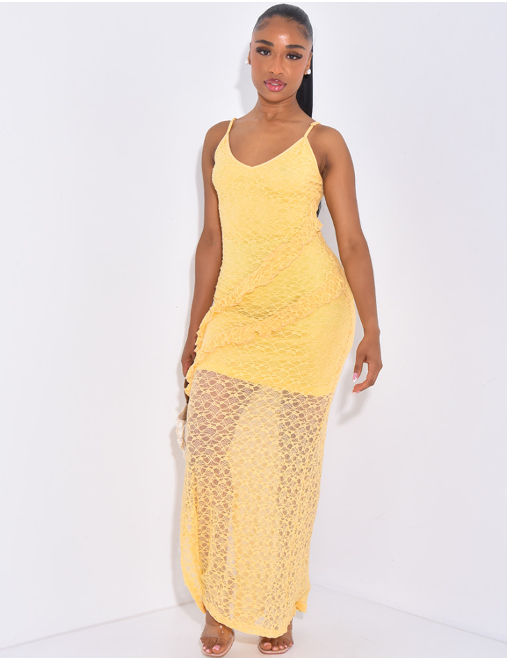 Ruffled lace bodycon dress