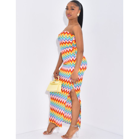 Long strapless crochet dress with starfish jewels