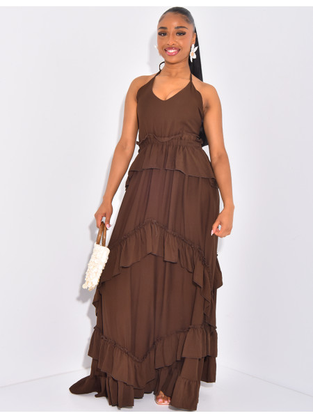 Robe longue à volants évasée & dos nu