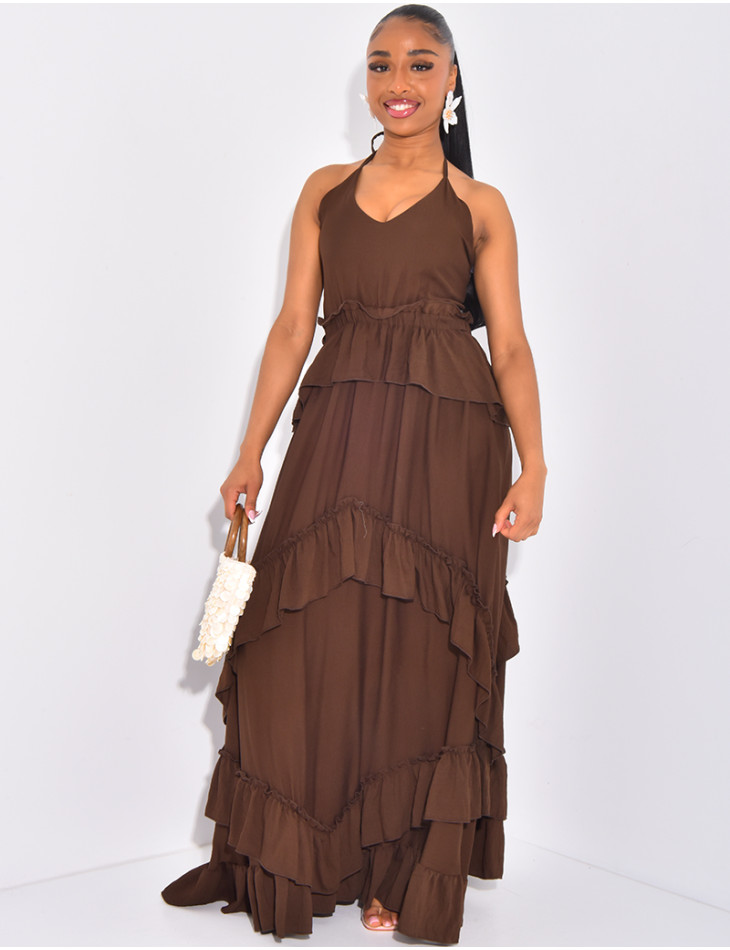 Robe longue à volants évasée & dos nu