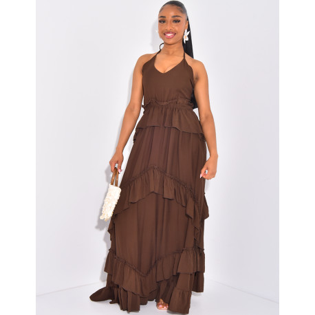 Robe longue à volants évasée & dos nu