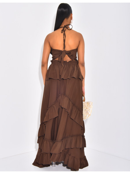 Robe longue à volants évasée & dos nu