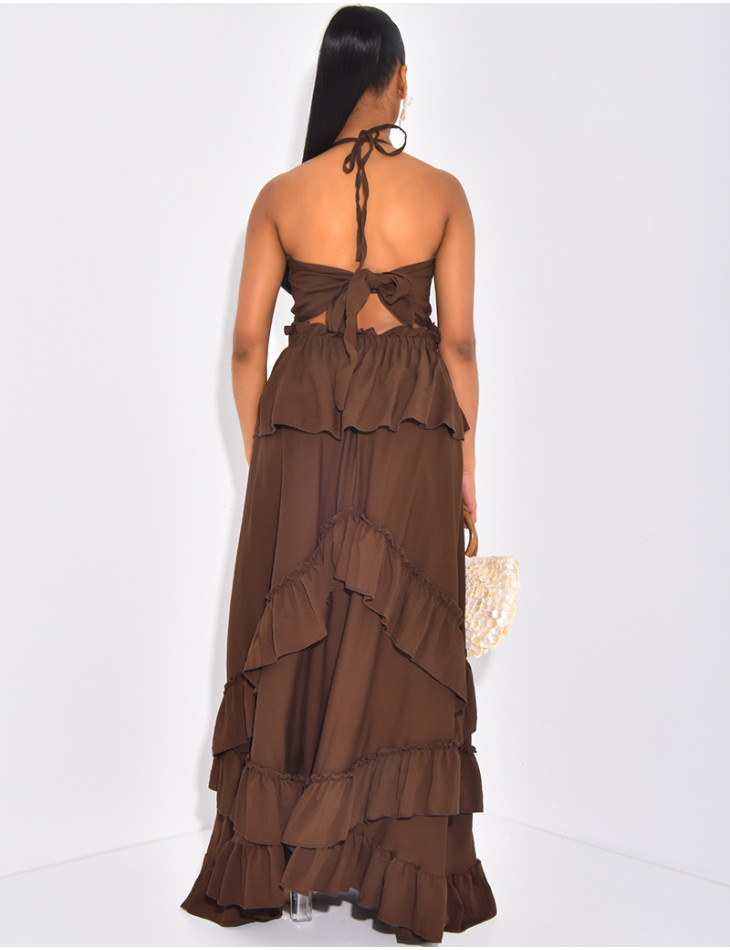 Robe longue à volants évasée & dos nu