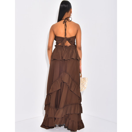 Robe longue à volants évasée & dos nu