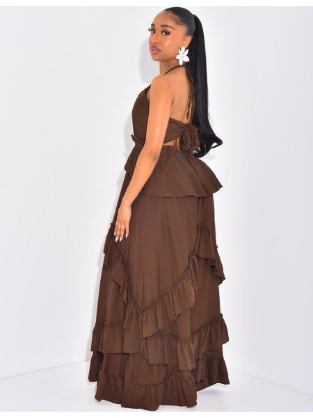 Robe longue à volants évasée & dos nu