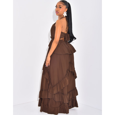 Robe longue à volants évasée & dos nu