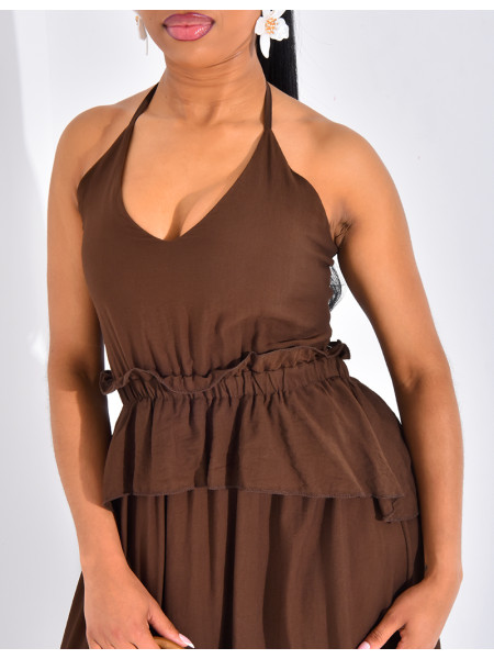 Robe longue à volants évasée & dos nu