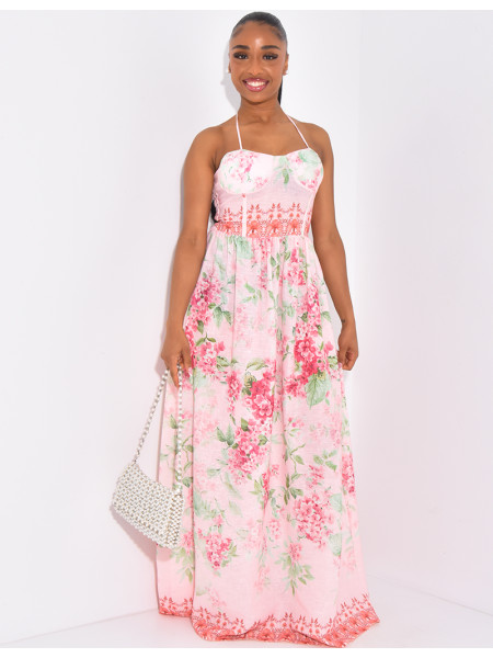 Langes Korsettkleid aus Baumwolle mit Blumenprint