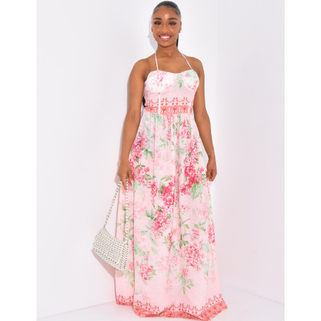 Langes Korsettkleid aus Baumwolle mit Blumenprint