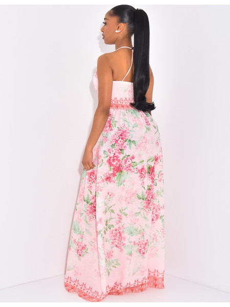 Langes Korsettkleid aus Baumwolle mit Blumenprint