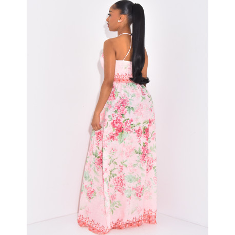 Langes Korsettkleid aus Baumwolle mit Blumenprint