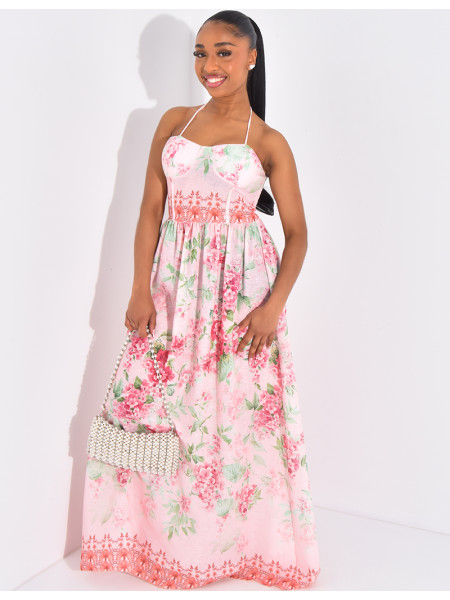 Langes Korsettkleid aus Baumwolle mit Blumenprint