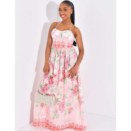 Langes Korsettkleid aus Baumwolle mit Blumenprint