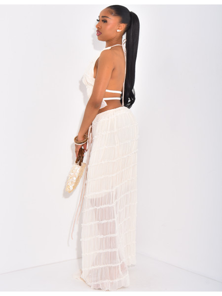 Ensemble croptop dos nu et jupe taille haute froncée