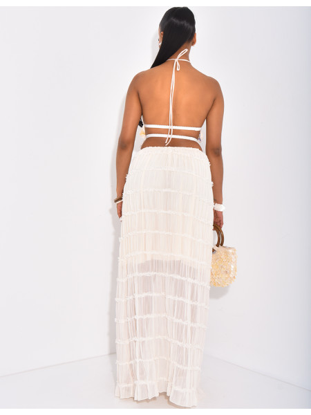 Ensemble croptop dos nu et jupe taille haute froncée